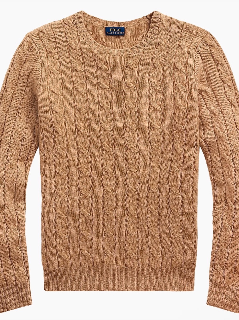 Ralph Lauren Cashmere Cable Knit Crewneck Sweater - Camel Tan (has a hole)